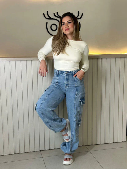 Calça cargo jeans