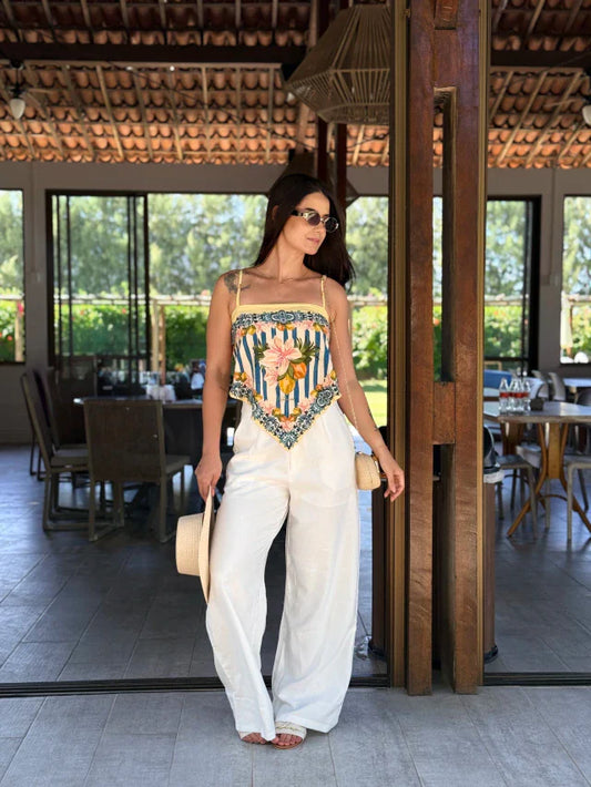 Calça pantalona sarjada